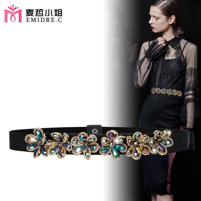 装饰配裙子水钻重工松紧腰带