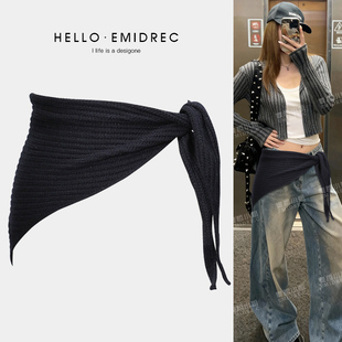 针织屁帘三角巾腰封叠穿女黑色装饰配牛仔裤宽腰带配饰腰巾臀帘