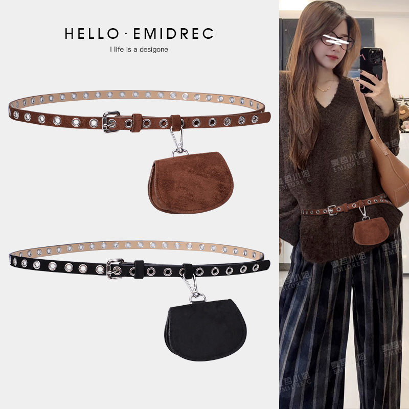 麦哲小姐时尚百搭咖色装饰腰带女