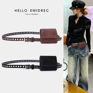 皮带腰包装 百搭 饰腰带腰间配饰女麂皮绒复古黑色咖色棕色配牛仔裤