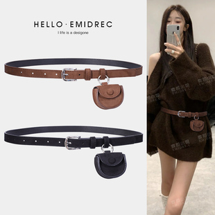 小腰包腰带配饰女细皮带配裙子毛衣裤 饰腰封 子咖色棕色包包腰部装