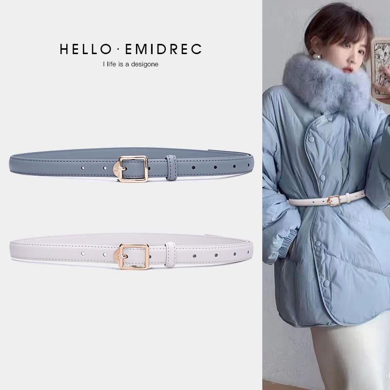 小皮带女细装饰配棉服羽绒服大衣真皮腰带白色蓝色时尚百搭高级感,服饰配件/皮带/帽子/围巾,腰带/皮带/腰链,淘宝优惠券,粉丝福利购,淘宝优惠卷