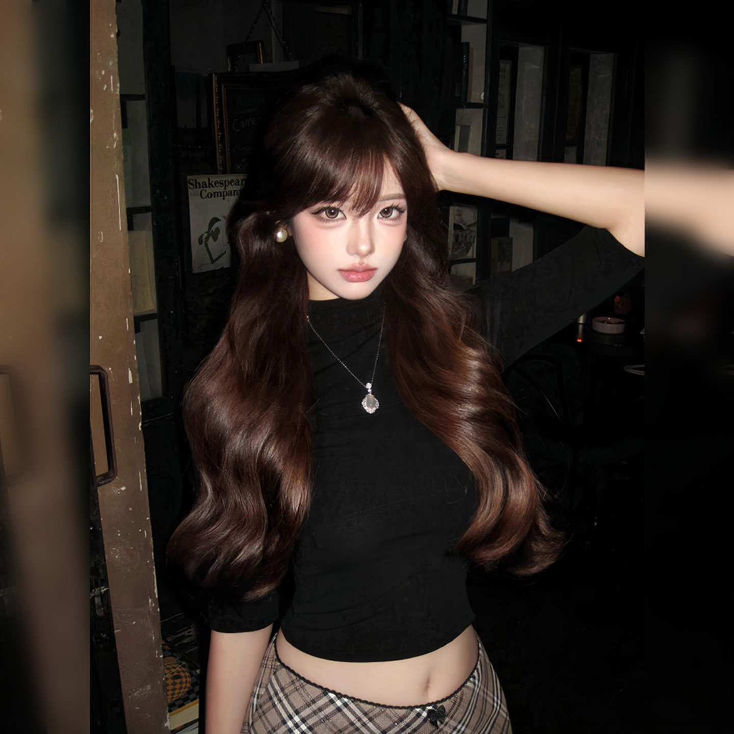 美式辣妹半高领中袖T恤女秋冬季性感紧身显瘦内搭五分袖打底上衣