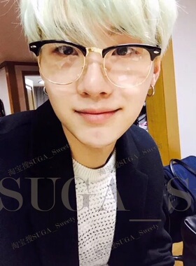 SUGA闵玧其BTS防弹少年团同款半框文艺书生复古金属眼镜