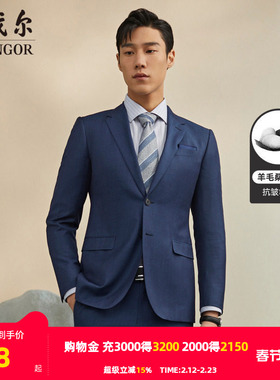 雅戈尔男士西服秋季新款官方商务休闲桑蚕丝抗皱羊毛西装上衣4627