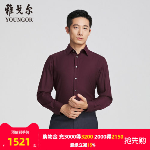 雅戈尔尖领长袖商务绅士衬衫