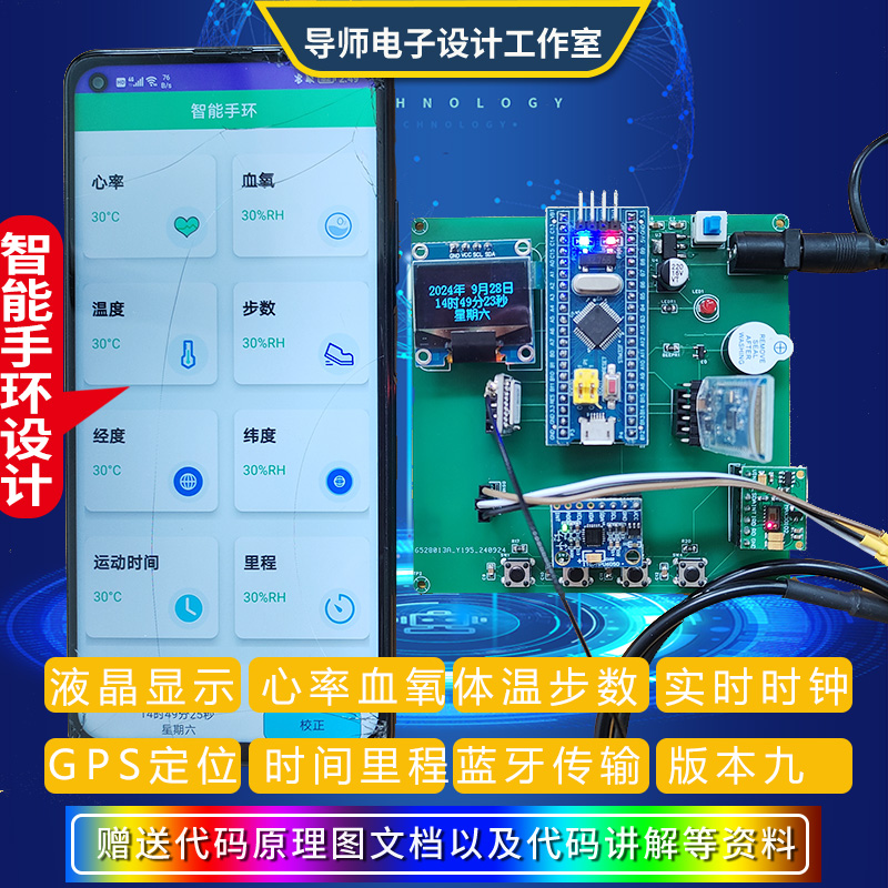基于STM32单片机智能手环心率血氧体温GPS定位跌倒计步器系统设计