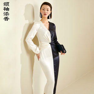 颈袖添香新款气质收腰显瘦包臀时尚修身女士中长款连衣裙