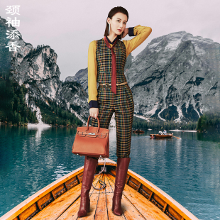 拼色时尚 女装 职业无袖 女士马甲套裤 女 颈袖 套装 添香秋冬新款