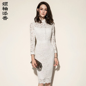 改良旗袍优雅蕾丝连衣裙女正装 宴会晚礼服白色修身 包臀OL通勤气质