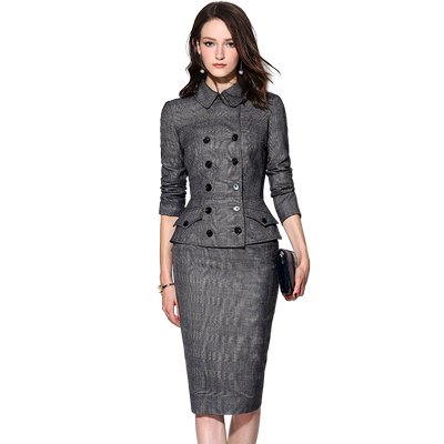 颈袖添香秋季新品时尚商务OL职业装女套装羊毛正装西装套裙