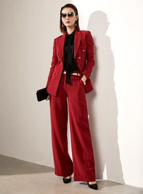 颈袖添香秋冬新款职业女裤时尚ol修身女士红色西装外套