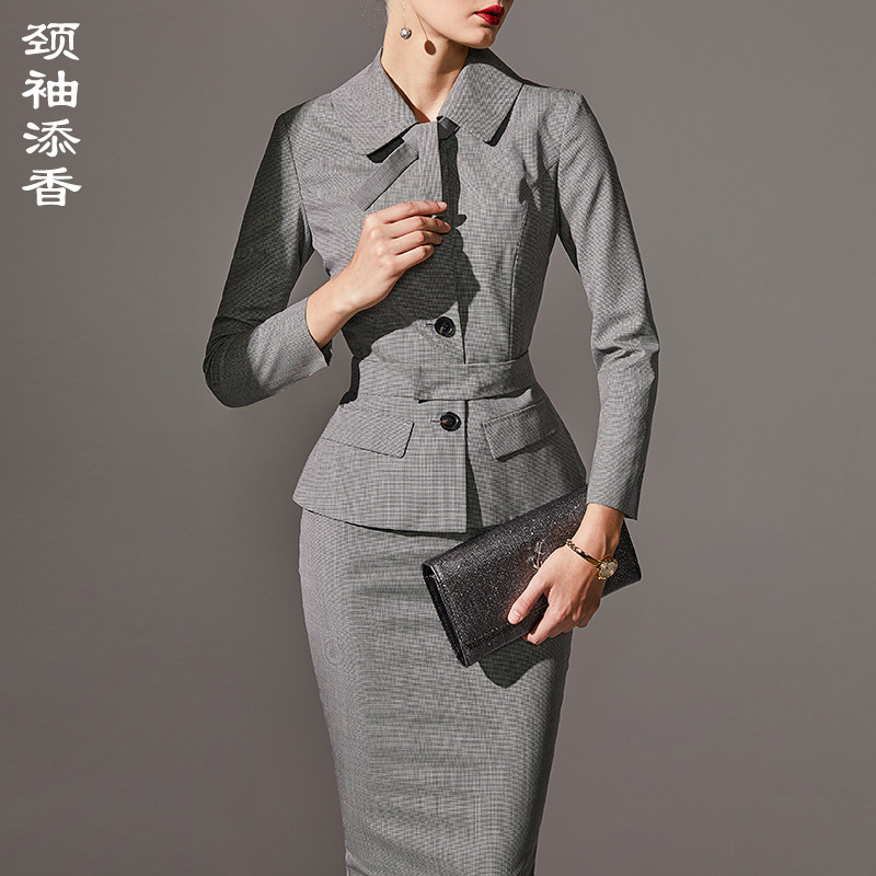 Tim neck cuff 2022 Autumn new pattern Occupation suit Skirt fashion Small suit temperament Package hip business affairs formal wearin the Women's clothing/Boutique , Set/Student uniforms/Work uniforms , Career skirt suits  category - from Buy2taobao.com to provide professional Taobao agent buy service