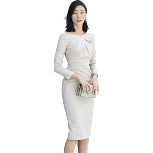 颈袖添香春夏装新款时尚修身女神范职业装连衣裙女中长款