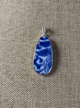 古瓷首饰 青花瓷吊坠 老瓷片挂件 官窑 925银 手工饰品 nan nv