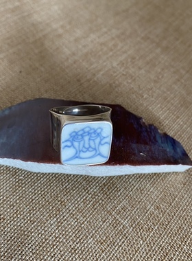 男士 青花瓷 戒指 老瓷片 925银 手工饰品 古瓷首饰 流行新款百搭