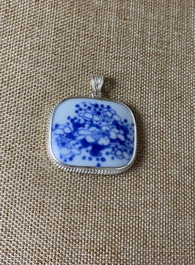 古瓷首饰 青花瓷吊坠 老瓷片挂件 925银 手工饰品 简约百搭 流行