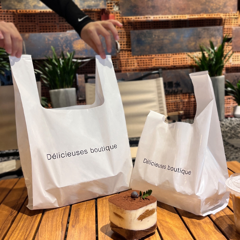 乳白塑料手提袋甜品面包打包袋蛋糕千层盒蛋挞欧包商用外卖袋子
