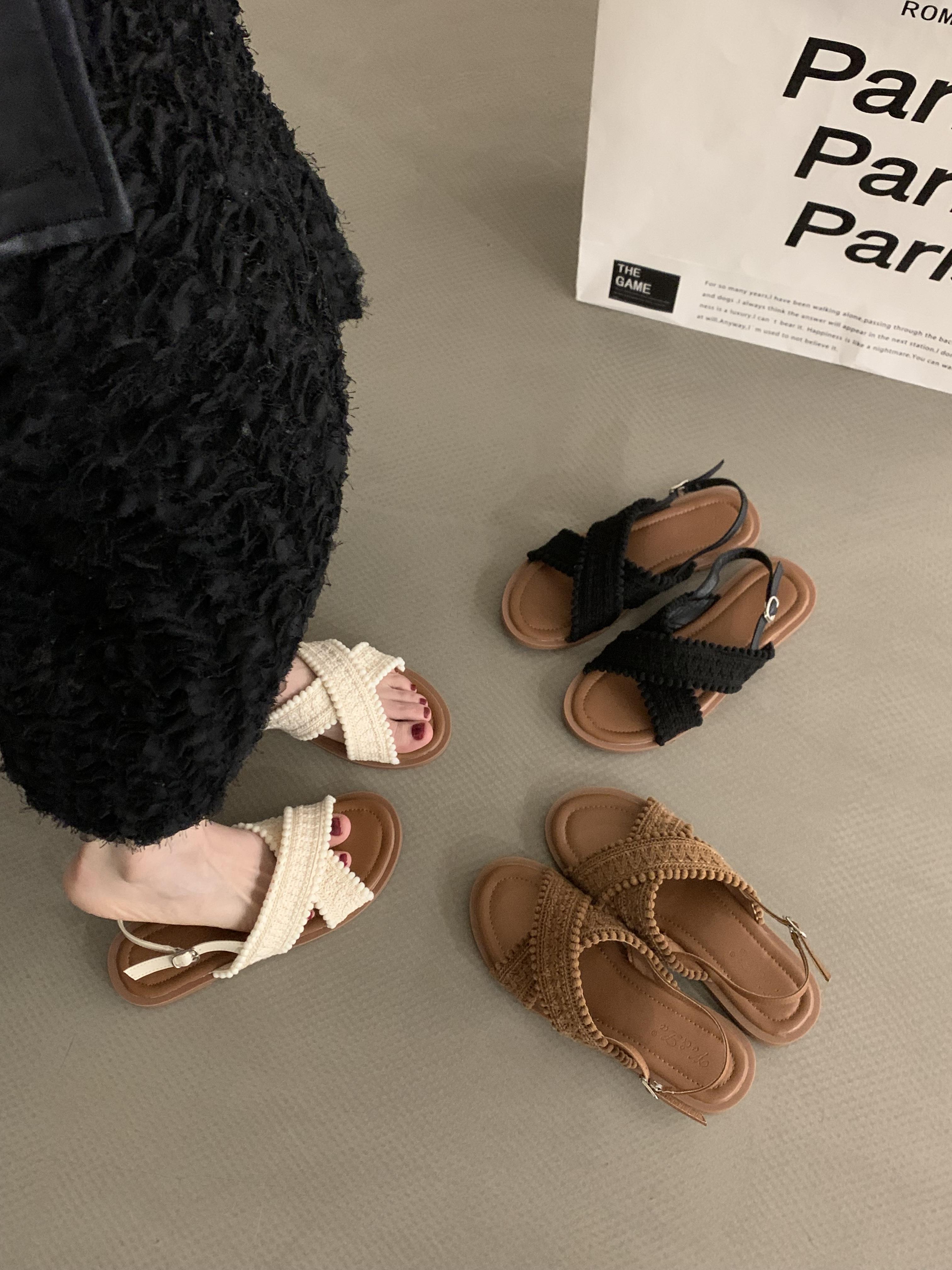 仙女风软平底罗马凉鞋