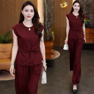 高级感时尚套装女2026夏装穿搭一整套气质短袖上衣阔腿裤两件套潮