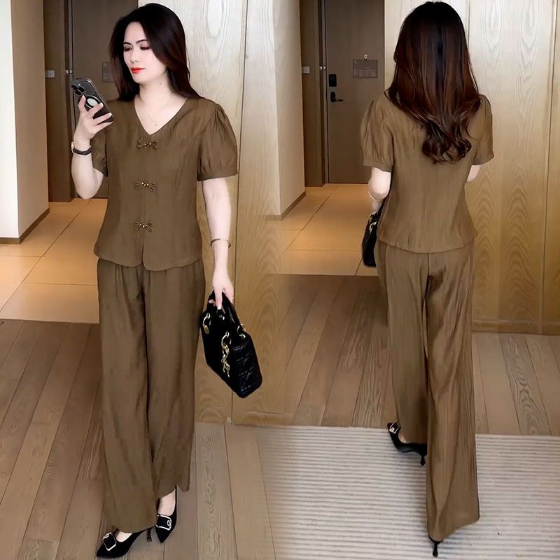 时尚休闲套装女阔腿裤冰丝两件套