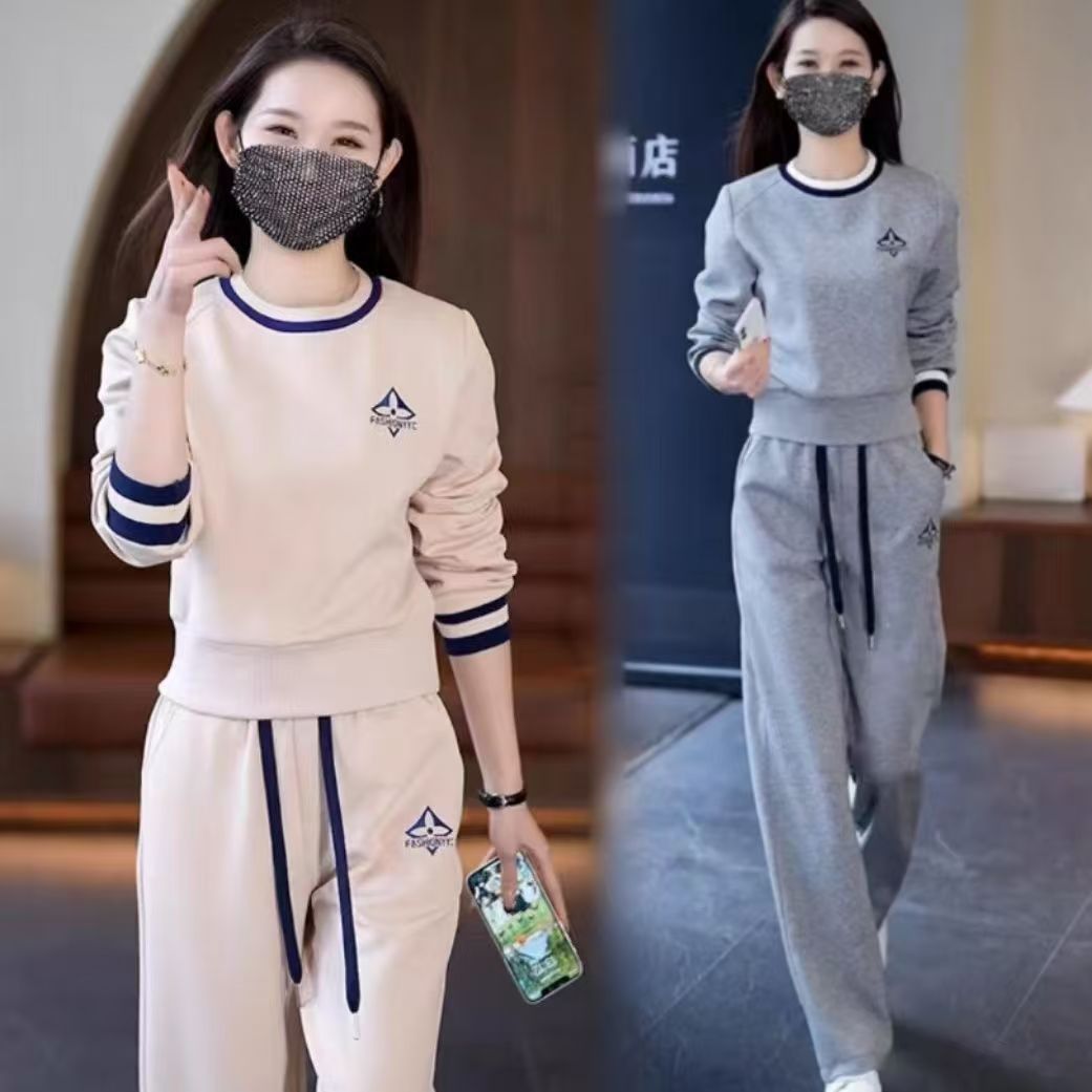女士休闲套装2025春秋季新款时尚减龄高含棉时髦卫衣运动服两件套