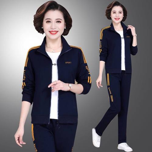 运动套装妈妈春秋装大码三件套潮