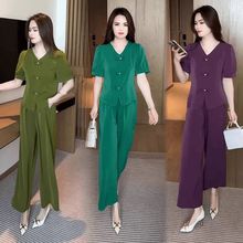 高级感新中式时尚冰丝套装女士夏季新款盘扣上衣阔腿裤薄款两件套