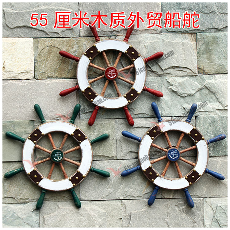 地中海美式乡村风格壁饰实木工手工复古做旧船舵舵手多城市直包邮