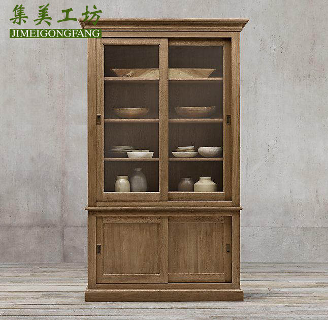 美式家具法式橡木实木复古做旧酒柜餐边柜双门四门移门玻璃橱柜在类目 住宅家具, 柜类, 餐边柜中 - 来自Buy2taobao.com提供专业的淘宝代购服务