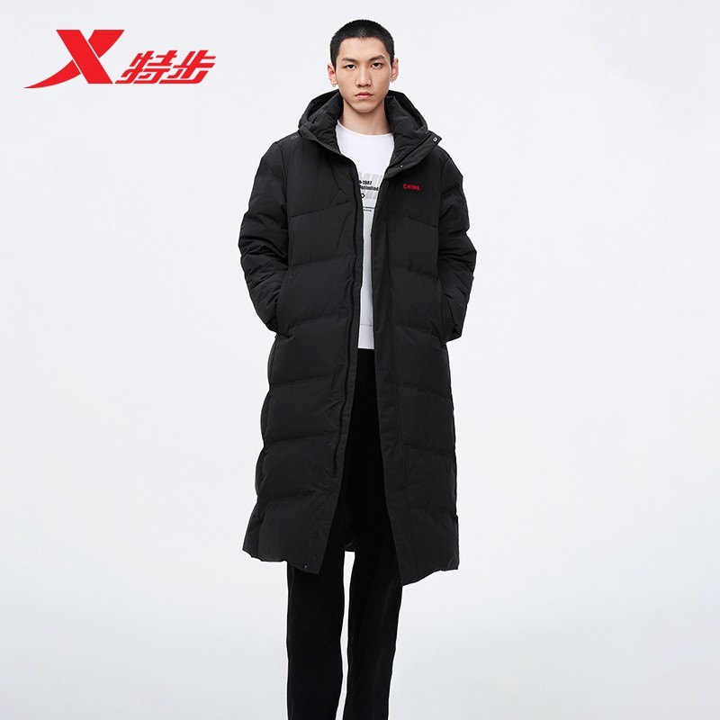 特步反季清仓中长款羽绒服男2025冬季新款保暖防风休闲加厚羽绒服