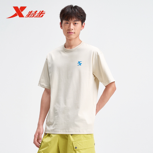 特步短袖男2025夏季新款休闲宽松透气针织运动T恤975229010519