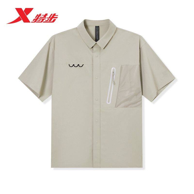 特步短袖衬衫男2026夏新款时尚百搭亲肤透气运动T恤9742291A0424