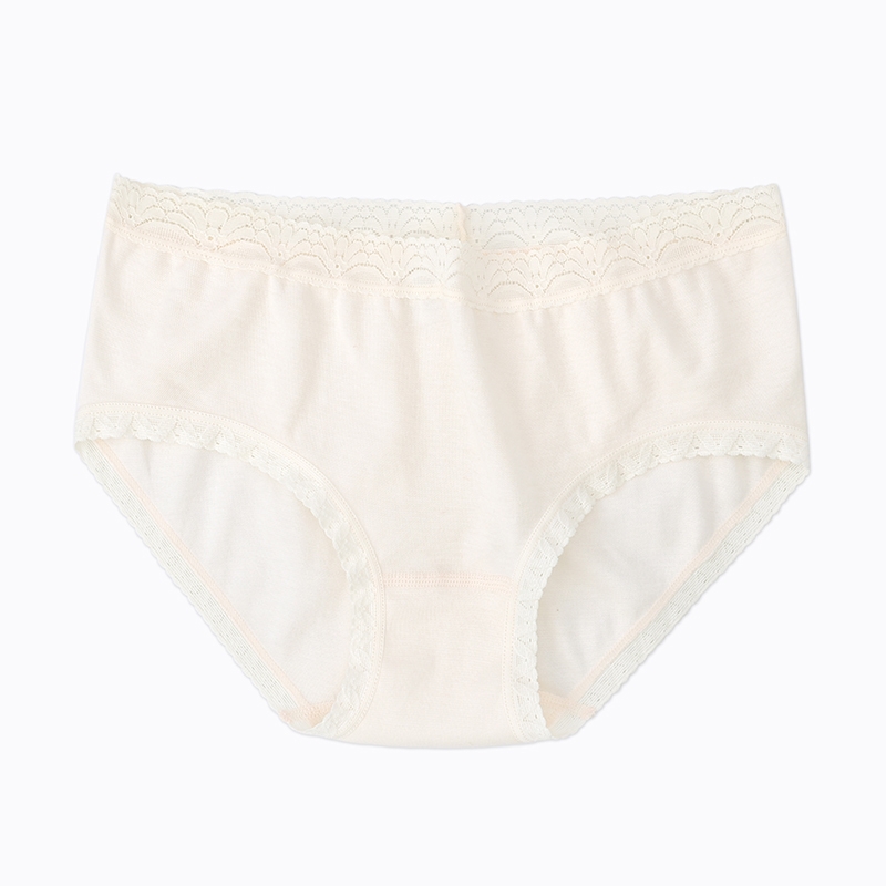 棉元素中高腰蕾丝弹力棉女三角裤