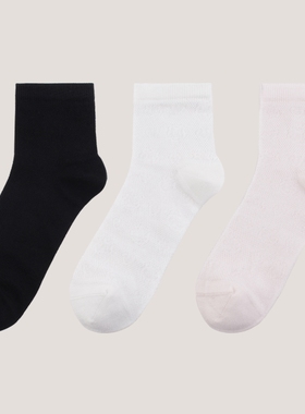 棉元素纯色简约时尚百搭舒适黑色白色学生女生棉质短袜女D20536