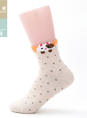 棉元素女士袜子棉质秋冬季短袜常规厚款提花波点女袜T20357