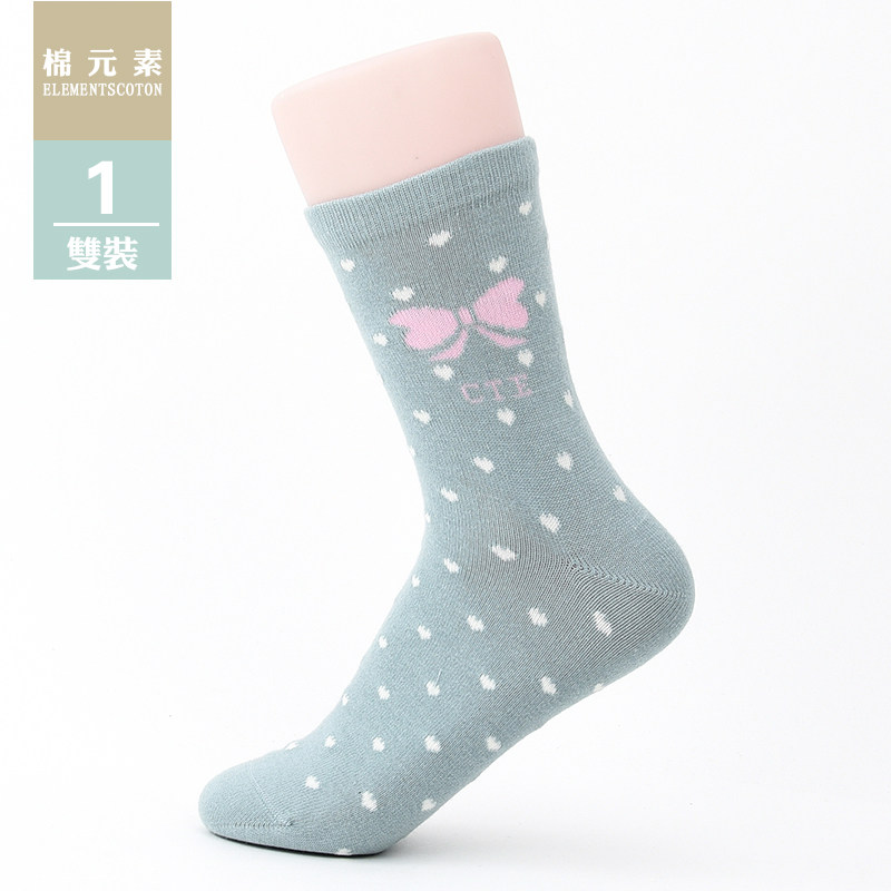 棉元素女士袜子棉质秋冬季短袜常规厚款提花女袜T20241