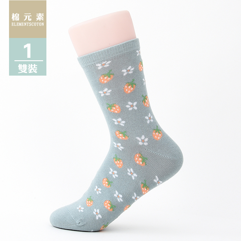 棉元素女士袜子棉质秋冬季短袜常规厚款提花女袜T20219