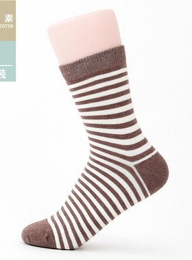 棉元素女士袜子棉质秋冬季短袜常规厚款提花条纹女袜T20203
