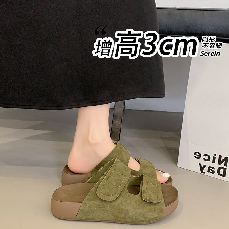 韩国明星同款厚底增高勃肯凉拖鞋女2026夏季新款踩屎感海边沙滩外