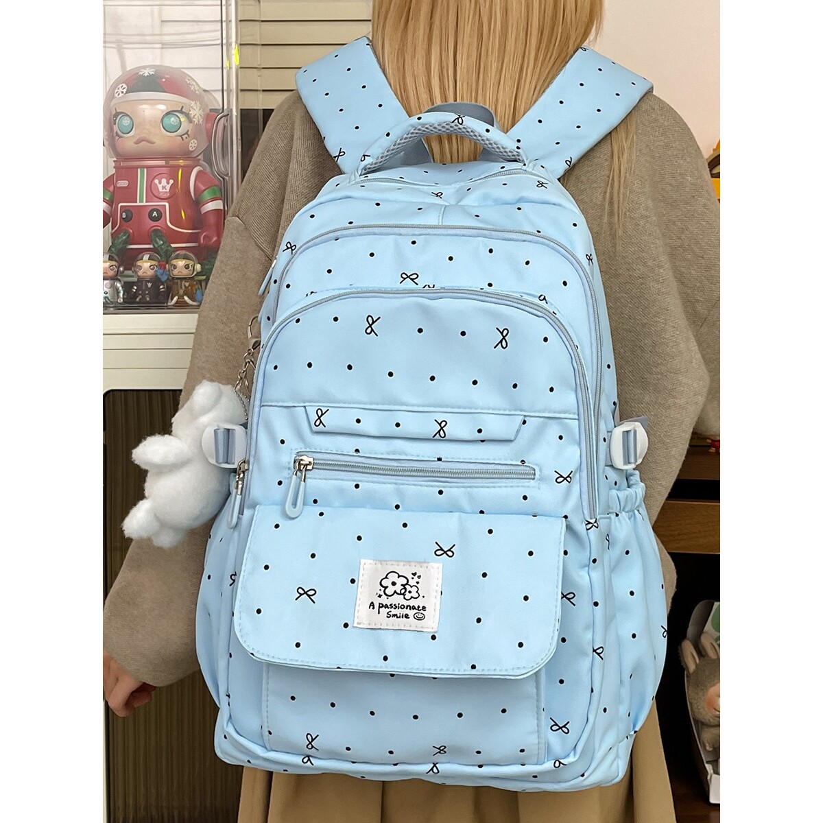 韩国明星同款书包中小学生女生少女心波点蝴蝶结百搭2025新款高颜