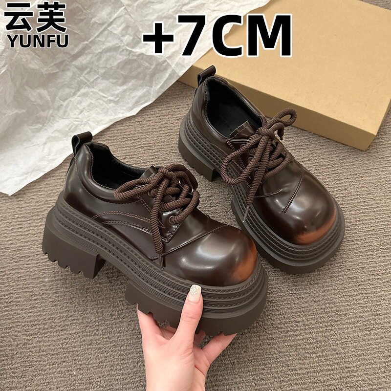 韩国明星同款厚底英伦风小皮鞋女2025新款春秋增高玛丽珍女鞋子乐