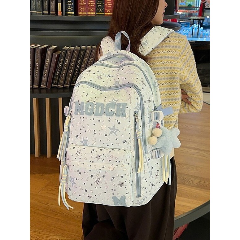 韩国明星同款新款高颜值小清新星星书包女森系浅蓝色初高中学生多