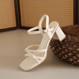 方头粗跟高跟鞋 夏季 搭裙子露趾高跟 潮不南平替2025年新款 韩国潮鞋