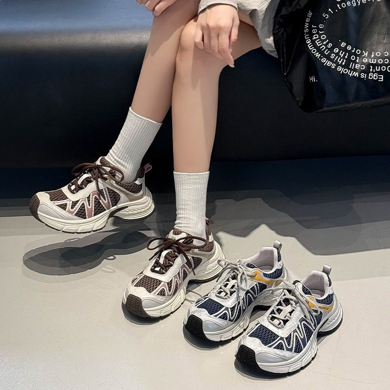 香港潮牌网面透气运动鞋女2025秋新款真皮厚底增高户外徒步休闲慢,女鞋,老爹鞋,淘宝优惠券,粉丝福利购,淘宝优惠卷