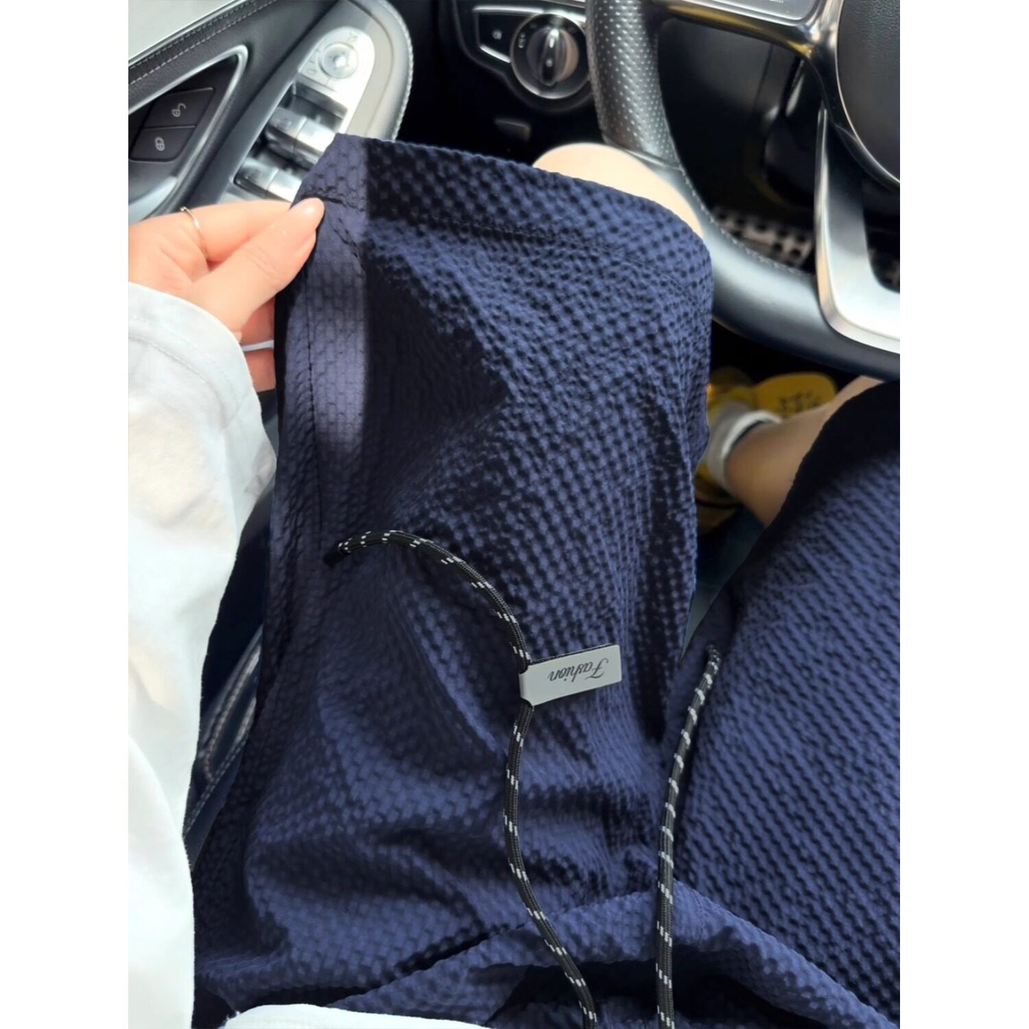 韩国明星同款藏青色泡泡纱4分短裤男士夏季薄款美式速干运动裤不