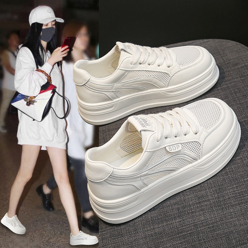 韩国明星同款小白鞋女2026夏季新款踩屎感网面透气休闲板鞋学生厚