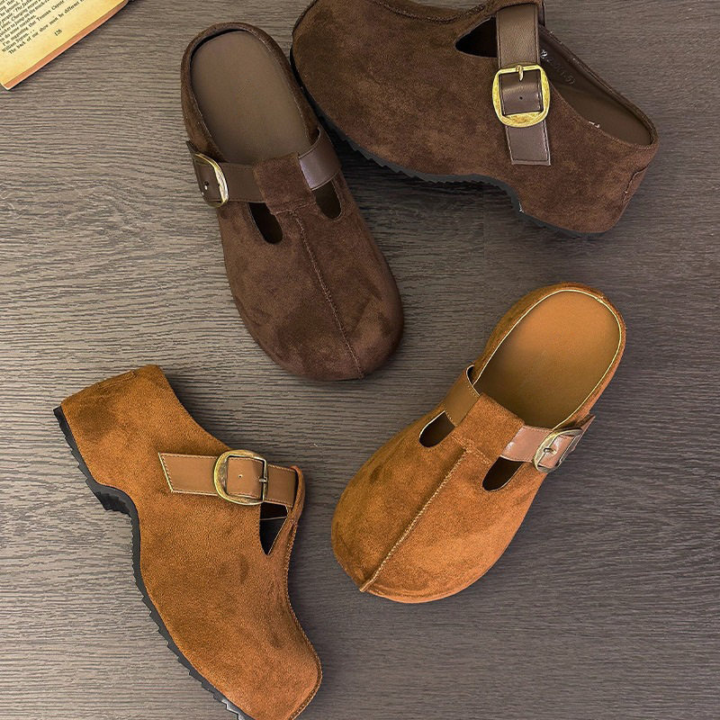 香港潮牌松糕厚底懒人一脚蹬2025秋新款真皮舒适包头半拖鞋休闲复,女鞋,勃肯鞋/软木鞋,淘宝优惠券,粉丝福利购,淘宝优惠卷