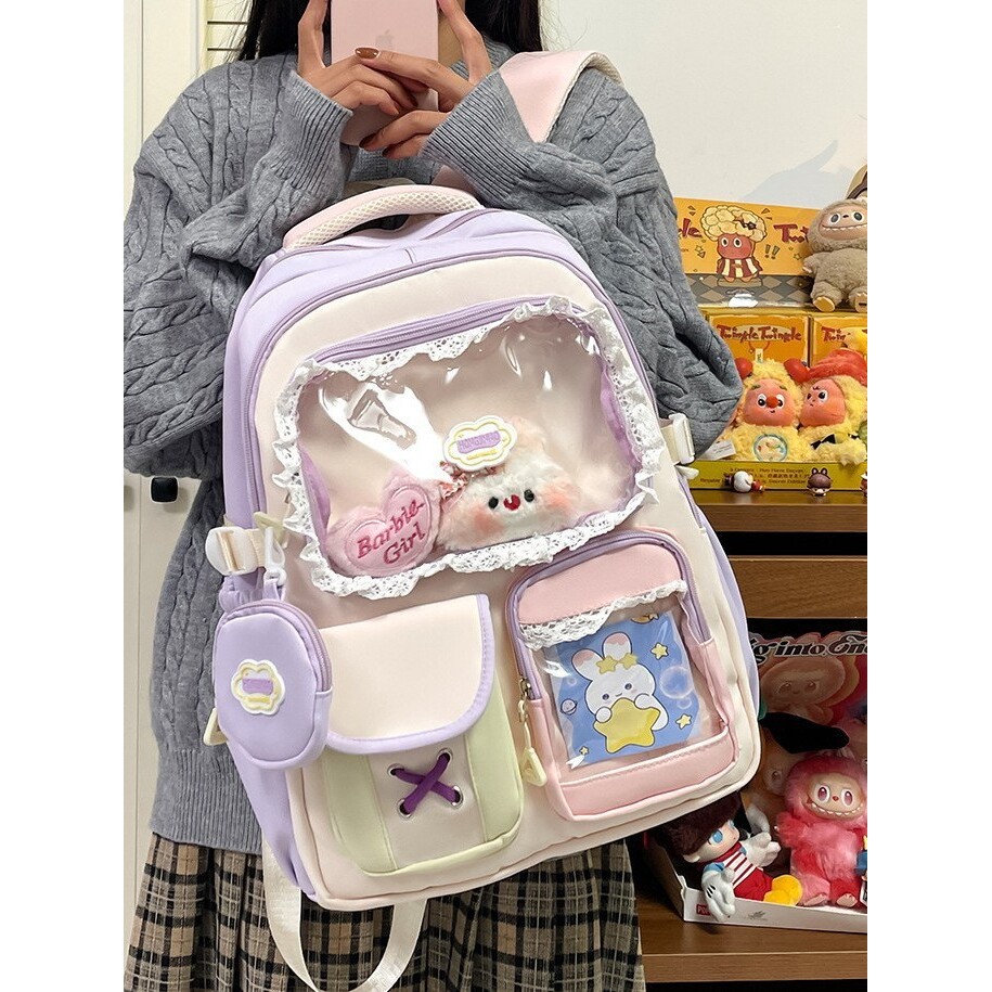 韩国明星同款日系ins新款高颜值二次元痛包女撞色学院风中小学生