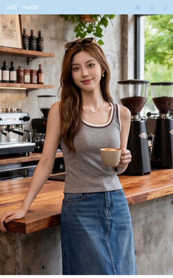 新款撞色方领无袖打底衫时尚休闲百搭套头女式背心8008
